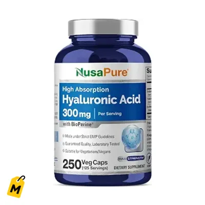 Acido Hialuronico NusaPure 300mg - 250 Capsulas Veganas - Piel Radiante y Juntas Flexibles