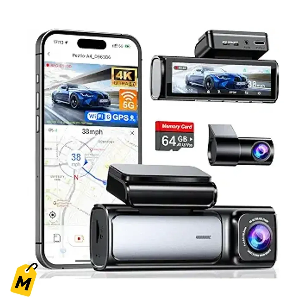 Affver Dash Cam 4K+2.5K Alante y Atras con WiFi 6 GPS y Tarjeta 64GB Incluida