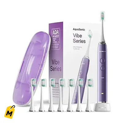 Aquasonic Vibe: Cepillo Electrico Pa Dientes Blanco Jevi. 8 Cabezas, Estuche y Carga Inala