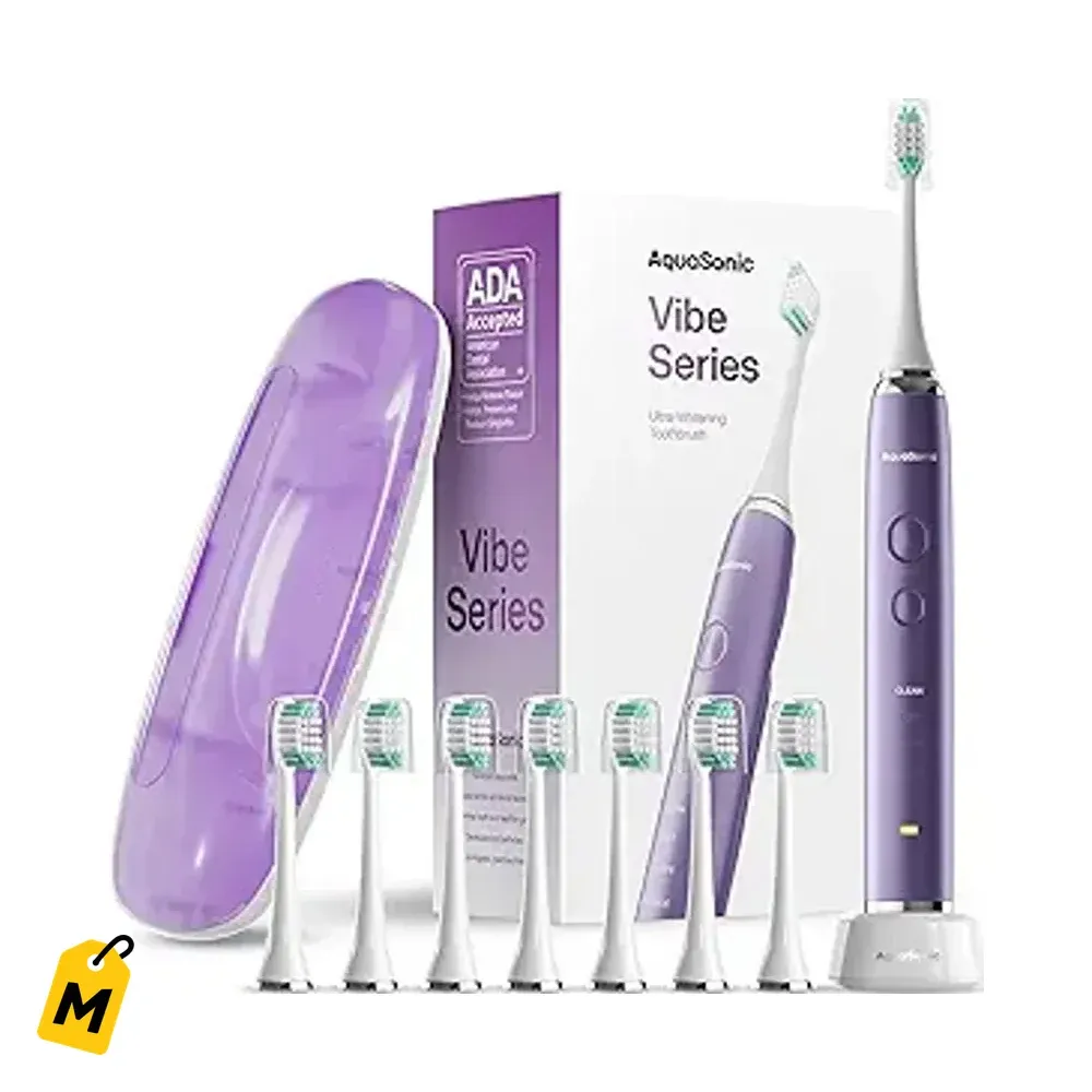 Aquasonic Vibe: Cepillo Electrico Pa Dientes Blanco Jevi. 8 Cabezas, Estuche y Carga Inala