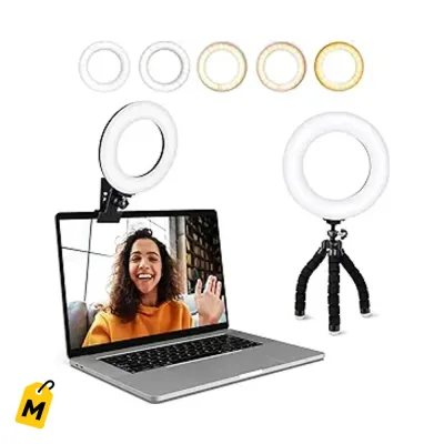 Aro de Luz LED pa Videollamadas y Streaming - 5 Tonos y Brillo