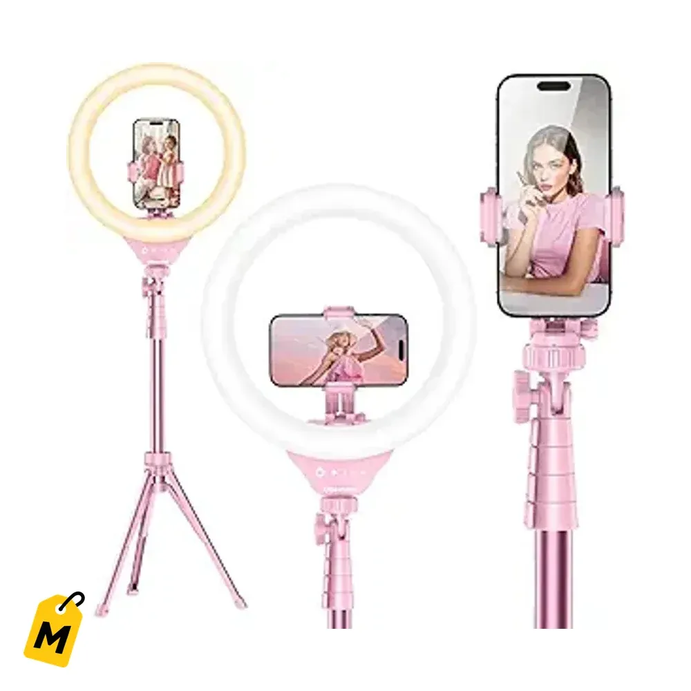 Aro de Luz LED UBeesize 12 pulgadas con Tripode 62. Pa tus videos y selfies (Rosado)