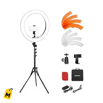 Aro de Luz NEEWER 55W 18in Dimmable con Tripode y Soporte Celular para Fotos y Videos