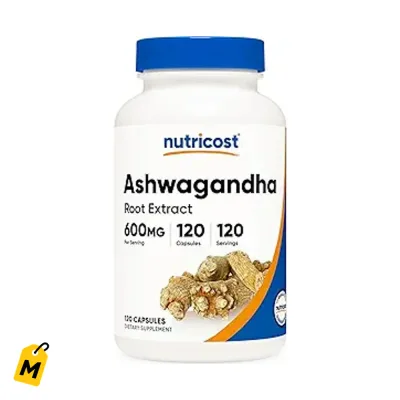 Ashwagandha Nutricost 600mg - 120 Capsulas. Apoyo Herbal, Sin Gluten y Vegetariano!