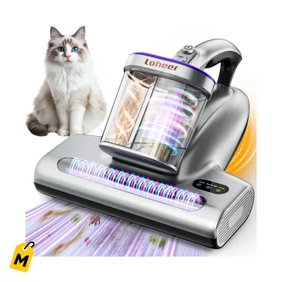 Aspiradora Loheer Potente para Colchon Cama Sofa y Pelo de Mascota con Luz UV-C