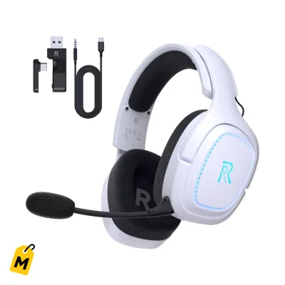 Audifonos FFN Gaming Inalambricos 2.4GHz Bluetooth 45H Bateria PS5 PS4 PC Switch Xbox Blan