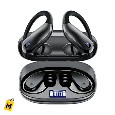 Audifonos Inalambricos Bluetooth 5.4 Deportivos con Ganchos IPX7 80H Bateria - Negro