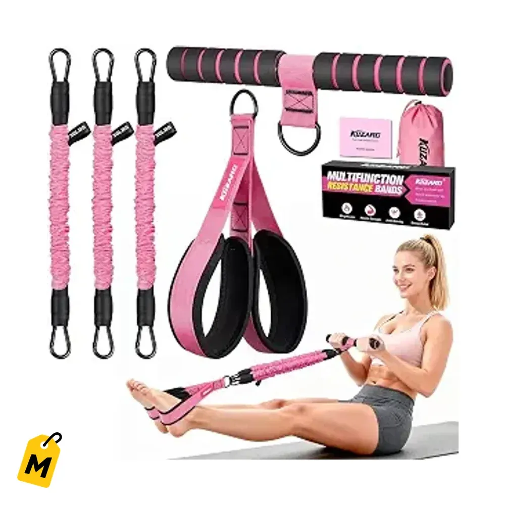 Banda Resistencia KUZARO con Pedales y Agarraderas - 3 Tubos Ajustables Ejercicio Total
