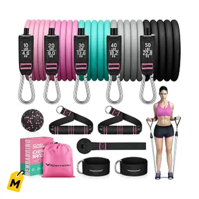 Bandas de Resistencia RENRANRING pa Entrenar, 150 LBS, Set Completo con Agarraderas y Tobi