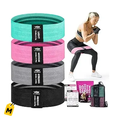 Bandas de Resistencia Vergali para Gluteos y Piernas - 4 Bandas de Tela Antideslizantes
