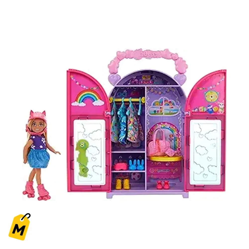 Barbie Chelsea y su Armario Plegable - 15 Accesorios y Ropa - Juega Donde Sea