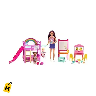 Barbie Skipper Guarderia Chulisima con 3 Munecas Muebles y 15+ Accesorios