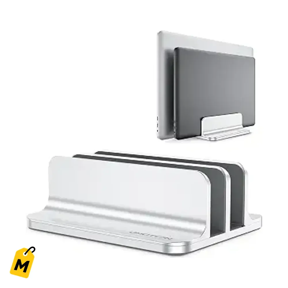 Base OMOTON Vertical Doble de Aluminio pa Laptop Ajustable - Pa 2 Laptops a la Vez