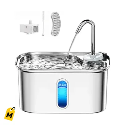 Bebedero de Lujo para Gatos Acero Inox 2.5L Silencioso y Duradero