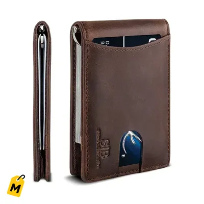 Billetera SERMAN BRANDS Piel Genuina Hombre Fina RFID Clip Dinero