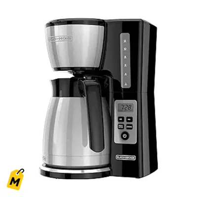 BLACK+DECKER Cafetera Programable Termica 12 Tazas VORTEX y Fuerza