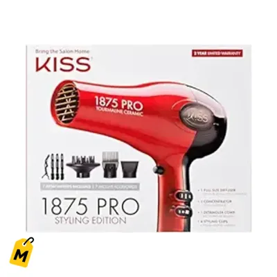 Blower Kiss 1875W Pro Ceramica Turmalina, 3 Calores, 2 Velocidades, Con Accesorios - Rojo