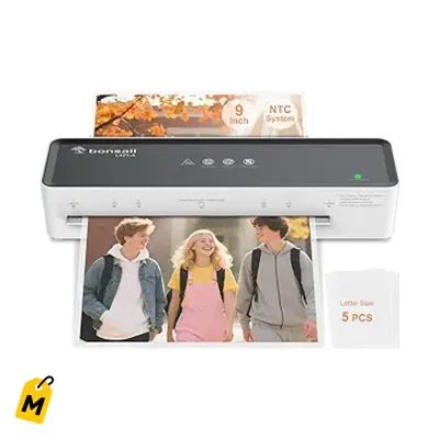 Bonsaii Laminadora Termica 9 pulg L421 gris con 5 micas pa' casa oficina