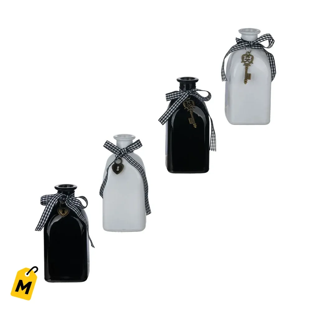 Botellas Cuadradas Decorativas con Cinta y Dijes Metalicos