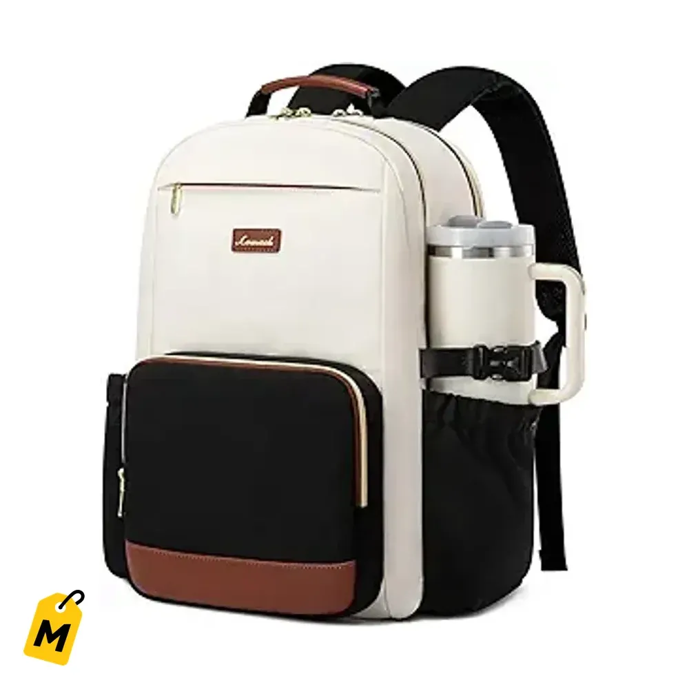 Bulto LOVEVOOK pa Laptop Mujer 15.6 Pulgadas con Bolsillo Termo Grande Viaje Trabajo Beige