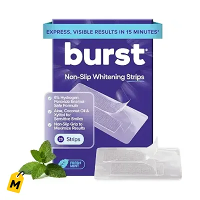 BURST Bandas Blanqueadoras Menta. Dientes sensibles. En 15 min. No se resbalan.