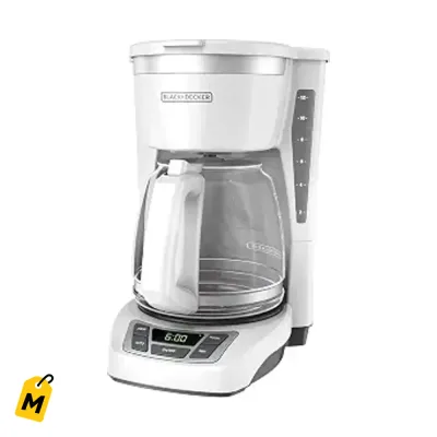 Cafetera BLACK+DECKER 12 Tazas Programable Blanca Acero Inoxidable