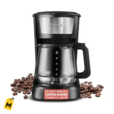 Cafetera Gourmia 12 Tazas Un Toque Pausa y Sirve Siempre Caliente Negra
