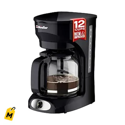 Cafetera Mueller 12 Tazas: Cafe al Punto, Jarra Resistente, Filtro Reusable