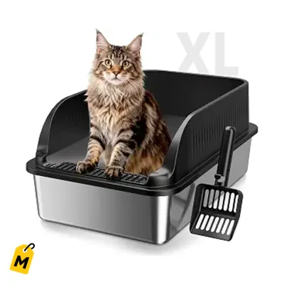Caja de Arena XL Acero Inoxidable Pa Gatos - Facil de Limpiar y Sin Regueros