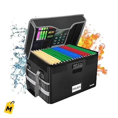 Caja DocSafe Antifuego con Candado. Organizador Plegable pa Papeles y Archivos. Negro.