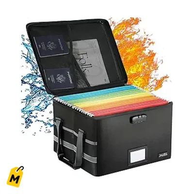 Caja Ignifuga con Candado, Zipper y Asa pa Guardar tus Documentos. Plegable.