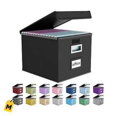 Caja Organizadora de Archivos Plegable Negra con Tapa para Documentos