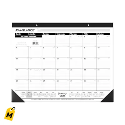 Calendario AT-A-GLANCE 2026 de Escritorio Mensual Grande 21-3/4x17 Blanco