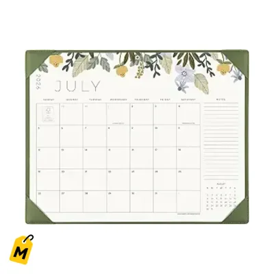 Calendario de Escritorio 2026-2027 con Mat y Flores Verde