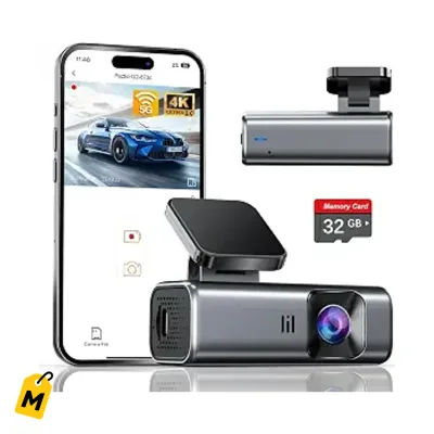 Galphi Dash Cam 4K WiFi 5GHz con Tarjeta 32GB Mini Sin Pantalla Control App Vision Nocturn