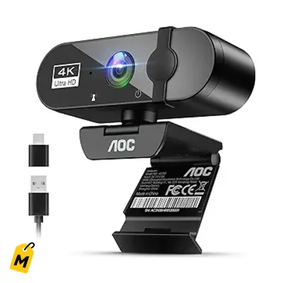 Camara Web AOC 4K con Microfono y Tapa de Privacidad - Pa tus videollamadas