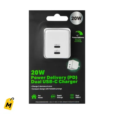Cargador Doble USB-C 20W Carga Ultra Rapida Pa Tus Aparatos