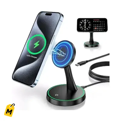 Cargador Inalambrico Magnetico 15W Rapido iPhone 12-17 y AirPods Luz Suave