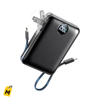 Cargador Portatil 10000mAh AIFENG Cables y Enchufe Integrados Carga Rapida LED