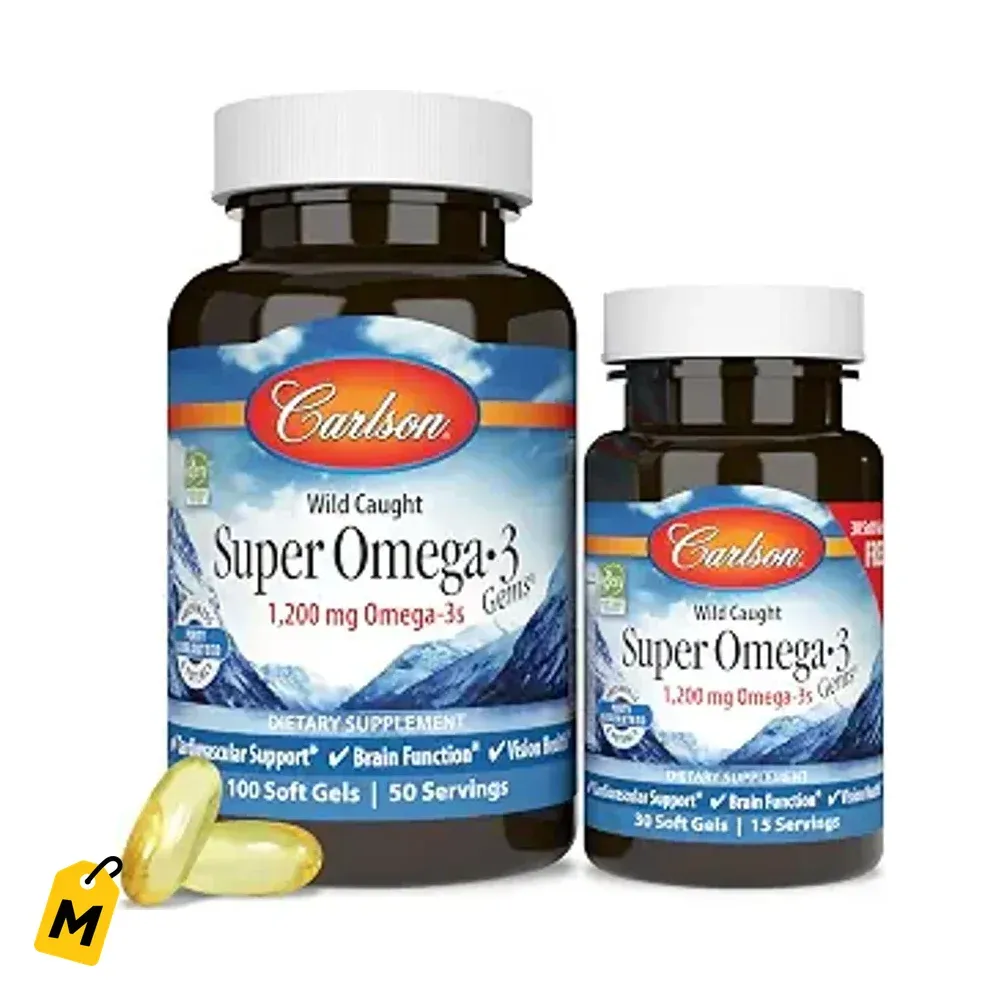 Carlson Super Omega-3 Gems 1200 mg Omega-3s 100 + 30 Softgels pa tu salud
