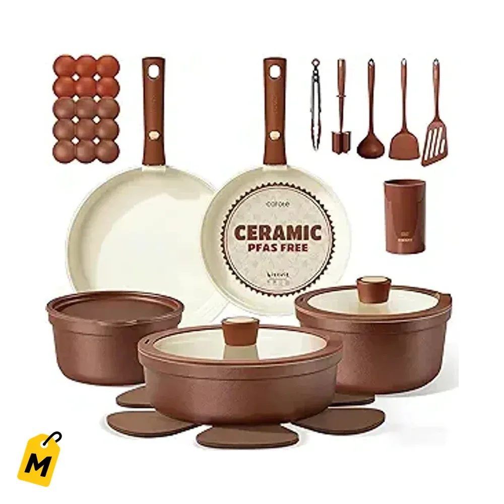 CAROTE Set de Cocina 22 Pzas Ceramica Antiadherente Mangos Quita y Pon