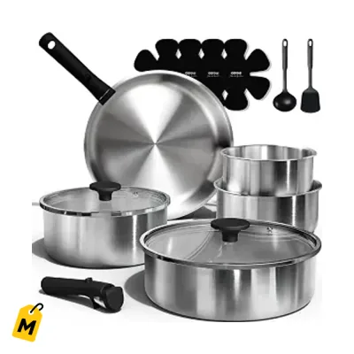 CAROTE Set Ollas Sartenes Acero Inoxidable 15pcs Mango Desmontable Pa Tu Cocina