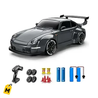 Carro RC Drift 1:24 Alta Velocidad 4WD con Luces LED y 2 Baterias Extra Para Ninos y Adult