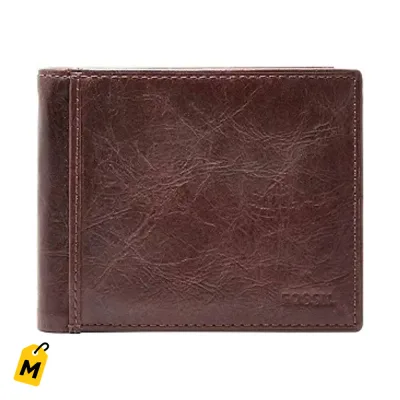 Cartera Fossil Ingram de Piel Marron para Hombre con Bloqueo RFID y ID Abatible