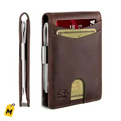 Cartera Zitahli Piel Genuina Pa Hombre Fina RFID Clip Billetes ID Caja Regalo