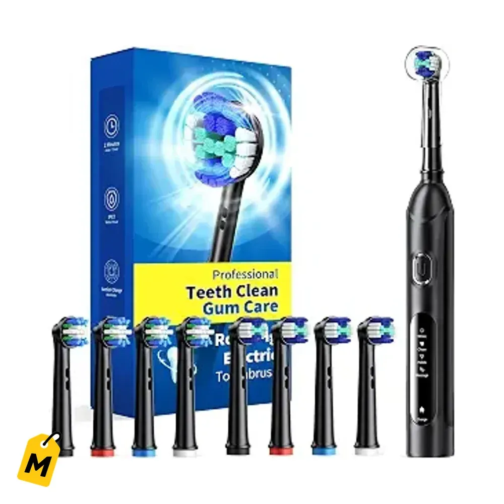 Cepillo Electrico Giratorio TEETHEORY pa Adultos - 8 Cabezas, 4 Modos, Negro