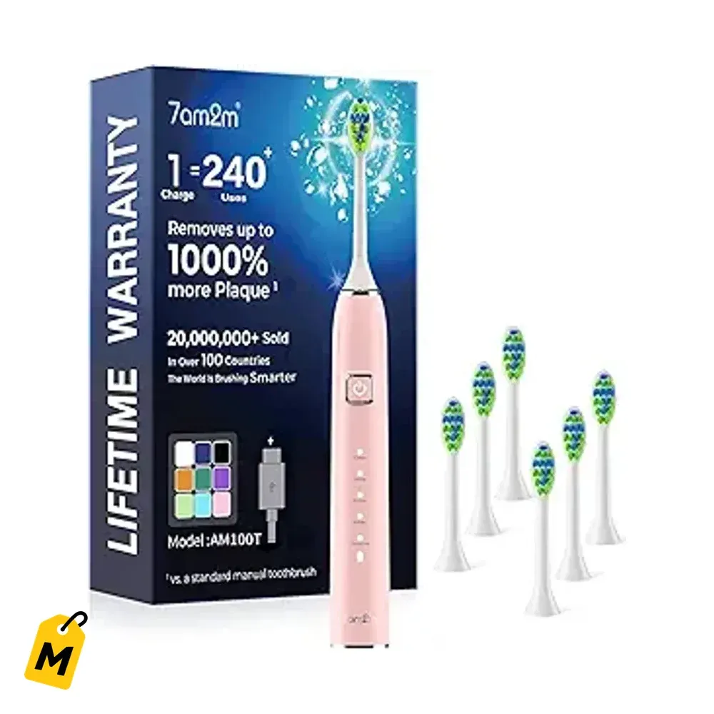 Cepillo Electrico Sonico 7AM2M Pa Adultos - Carga Tipo-C, Dura 120 Dias, 6 Cabezales, 5 Mo