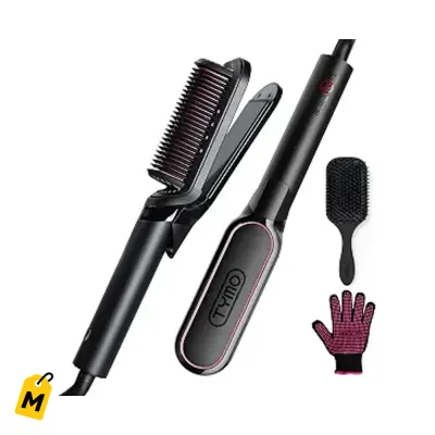 Cepillo Plancha TYMO FLIPRO 2 en 1: Liso, Ondas y Rizos sin Frizz. Menos Dano, Voltaje Dua