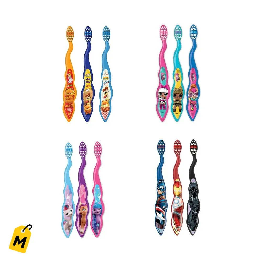 Cepillos de Dientes Firefly pa Ninos, Personajes Chulos, Pack de 3