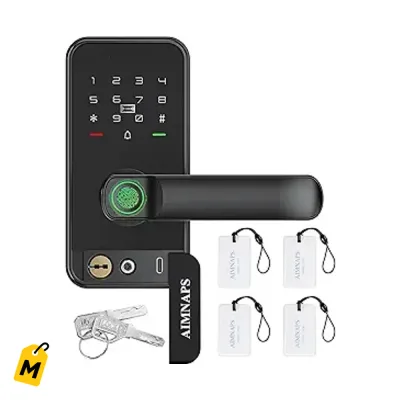 Cerradura Inteligente AIMNAPS Huella Codigo Llave y Manubrio Negro - Seguridad Avanzada